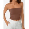 image:imageAUTOMET Womens Strapless Tube Tops Bandeau Crop TopsCoffee