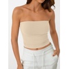 image:imageAUTOMET Womens Strapless Tube Tops Bandeau Crop TopsKhaki