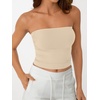 image:imageAUTOMET Womens Strapless Tube Tops Bandeau Crop TopsKhaki