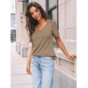 image:imageAUTOMET Womens Summer Short Sleeve T Shirt 2026 Spring Vacation V Neck Tops Lace Blouses Dressy Casual Fashion ClothesKhaki