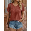 image:imageAUTOMET Womens Summer V Neck Babydoll Tops Short Sleeve ShirtsCaramel