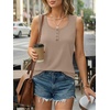 image:imageAUTOMET Womens Tank Tops 2026 Button Summer Sleeveless Henley TeeKhaki
