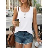 image:imageAUTOMET Womens Tank Tops 2026 Button Summer Sleeveless Henley TeeWhite