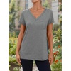 image:imageAUTOMET Womens V Neck Shirts Spring Short Sleeve Summer Tops with PocketsGrey
