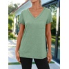 image:imageAUTOMET Womens V Neck Shirts Spring Short Sleeve Summer Tops with PocketsLightgreen
