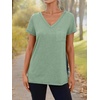 image:imageAUTOMET Womens V Neck Shirts Spring Short Sleeve Summer Tops with PocketsLightgreen