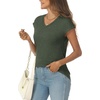 image:imageAUTOMET Womens V Neck T Shirts Cap Sleeve Cap Sleeve Basic TeesArmygreen