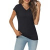 image:imageAUTOMET Womens V Neck T Shirts Cap Sleeve Cap Sleeve Basic TeesBlack