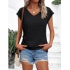image:imageAUTOMET Womens V Neck T Shirts Cap Sleeve Cap Sleeve Basic TeesBlack