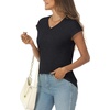 image:imageAUTOMET Womens V Neck T Shirts Cap Sleeve Cap Sleeve Basic TeesBlack