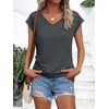 image:imageAUTOMET Womens V Neck T Shirts Cap Sleeve Cap Sleeve Basic TeesBlackgrey