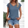 image:imageAUTOMET Womens V Neck T Shirts Cap Sleeve Cap Sleeve Basic TeesBlue
