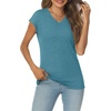 image:imageAUTOMET Womens V Neck T Shirts Cap Sleeve Cap Sleeve Basic TeesBluegreen