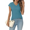 image:imageAUTOMET Womens V Neck T Shirts Cap Sleeve Cap Sleeve Basic TeesBluegreen