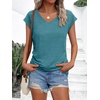 image:imageAUTOMET Womens V Neck T Shirts Cap Sleeve Cap Sleeve Basic TeesBluegreen