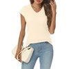 image:imageAUTOMET Womens V Neck T Shirts Cap Sleeve Cap Sleeve Basic TeesCream