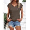 image:imageAUTOMET Womens V Neck T Shirts Cap Sleeve Cap Sleeve Basic TeesDark Coffee