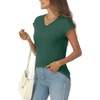 image:imageAUTOMET Womens V Neck T Shirts Cap Sleeve Cap Sleeve Basic TeesGreen