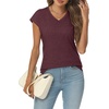 image:imageAUTOMET Womens V Neck T Shirts Cap Sleeve Cap Sleeve Basic TeesWinered