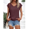 image:imageAUTOMET Womens V Neck T Shirts Cap Sleeve Cap Sleeve Basic TeesWinered