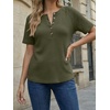 image:imageAUTOMET Womens Waffle Knit Henley Tops Short Sleeve Blouses Business Casual TShirts for Spring Summer Vacation 2026Amry Green