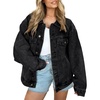 image:imageAUTOMET Womens Button Down Oversized Jeans Jacket with PocketsBlack