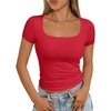 image:imageAUTOMET Womens Double Lined Short Sleeve Square Neck Crop TopRed