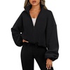 image:imageAUTOMET Womens Fleece Jackets Zip Up Oversized Cropped SweatshirtsBlack