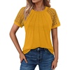 image:imageAUTOMET Womens Lace Short Sleeve Tops Business Casual Outfits Work ShirtsYellow