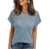 image:imageAUTOMET Womens Lace Short Sleeves Shirts Crochet Summer TopsLight Blue