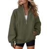 image:imageAUTOMET Womens Quarter Zip Oversized Sweatshirt Fleece Mock Neck PulloverArmygreen