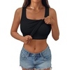 image:imageAUTOMET Womens Ribbed Tank Top with Built in Bra Scoop Neck Basic TopsBlack