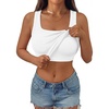 image:imageAUTOMET Womens Ribbed Tank Top with Built in Bra Scoop Neck Basic TopsWhite
