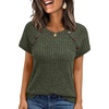 image:imageAUTOMET Womens Short Sleeve Decorative Buttons ShirtsArmy
