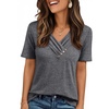 image:imageAUTOMET Womens Short Sleeve Tunics Summer Tops V Neck Button Shirts 2026Dark Grey