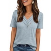 image:imageAUTOMET Womens Short Sleeve Tunics Summer Tops V Neck Button Shirts 2026Light Blue