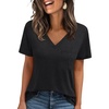 image:imageAUTOMET Womens V Neck Shirts Spring Short Sleeve Summer Tops with PocketsBlack