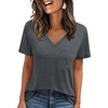image:imageAUTOMET Womens V Neck Shirts Spring Short Sleeve Summer Tops with PocketsBlackgrey