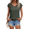 image:imageAUTOMET Womens V Neck T Shirts Cap Sleeve Cap Sleeve Basic TeesArmygreen
