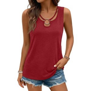image:imageAUTOMET Women Cute Tank Tops Casual Sleeveless Sexy Cut Out Ring Keyhole Neck Trendy 2026 Summer Fashion Flowy ClothesRed