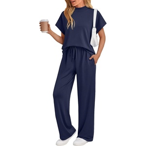 image:imageAUTOMET Womens 2 Piece Matching Lounge Sets 2026 Summer Mock Neck Sweatsuits Short Sleeve Loungewear Travel OutfitsNavyblue