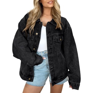 image:imageAUTOMET Womens Button Down Oversized Jeans Jacket with PocketsBlack