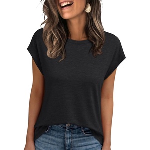 image:imageAUTOMET Womens Cap Sleeve Shirts Summer Soft Business Casual Tops for WorkBlack