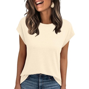 image:imageAUTOMET Womens Cap Sleeve Shirts Summer Soft Business Casual Tops for WorkCream