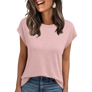 image:imageAUTOMET Womens Cap Sleeve Shirts Summer Soft Business Casual Tops for WorkPink