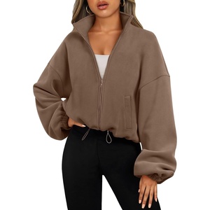 image:imageAUTOMET Womens Fleece Jackets Zip Up Oversized Cropped SweatshirtsCoffee