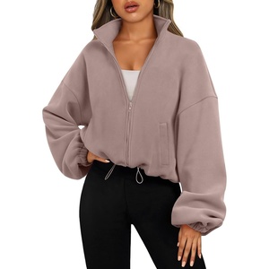 image:imageAUTOMET Womens Fleece Jackets Zip Up Oversized Cropped SweatshirtsCoffeegrey