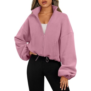 image:imageAUTOMET Womens Fleece Jackets Zip Up Oversized Cropped SweatshirtsHotpink