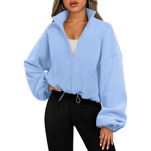 image:imageAUTOMET Womens Fleece Jackets Zip Up Oversized Cropped SweatshirtsLightblue
