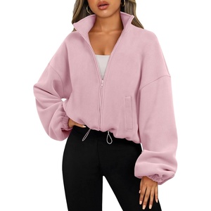 image:imageAUTOMET Womens Fleece Jackets Zip Up Oversized Cropped SweatshirtsPink